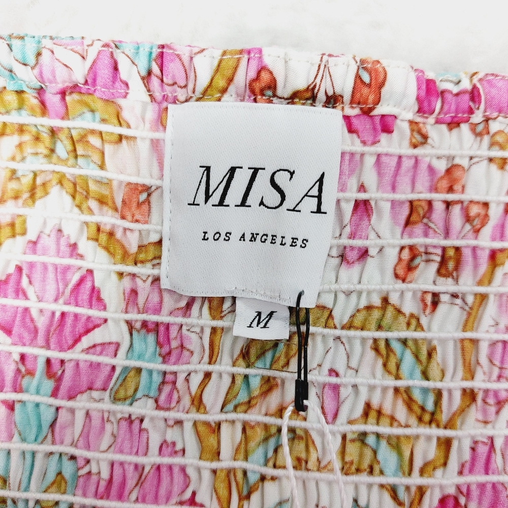 NEW MISA Kayla Pink Summer Floral Puff Sleeve Mini Dress P3893 - Picture 8 of 11